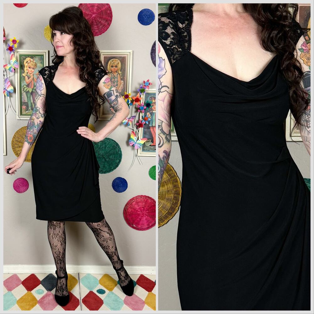 Vintage Y2K Caché Black Sleeveless Ruched Cutout Mini Dress